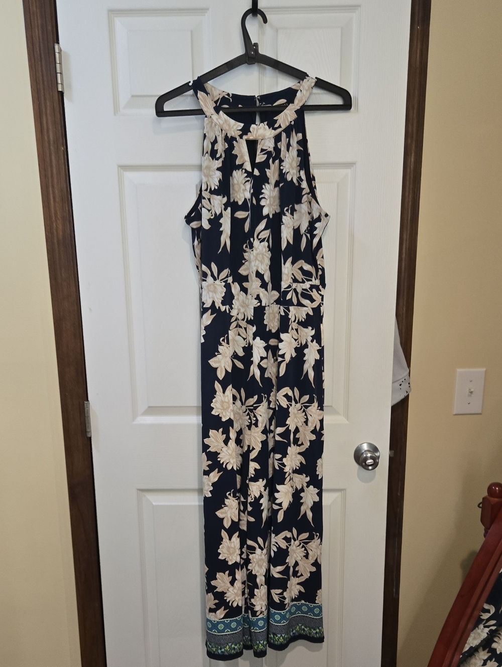 Roz & Ali Navy Jumpsuit with Cream Floral Print